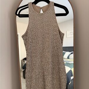 SOLD Elegant Hollister Gold and Tan Sequin Sleeveless Dress with Keyhole closure
